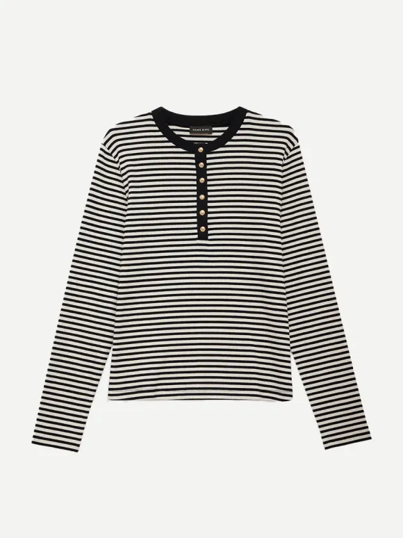 Alessia Long Sleeve Tee in Cream Stripe