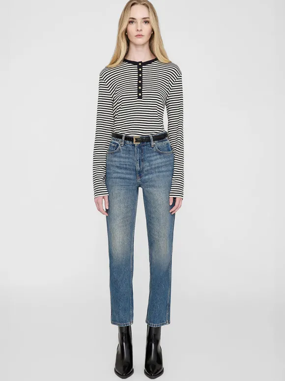 Alessia Long Sleeve Tee in Cream Stripe