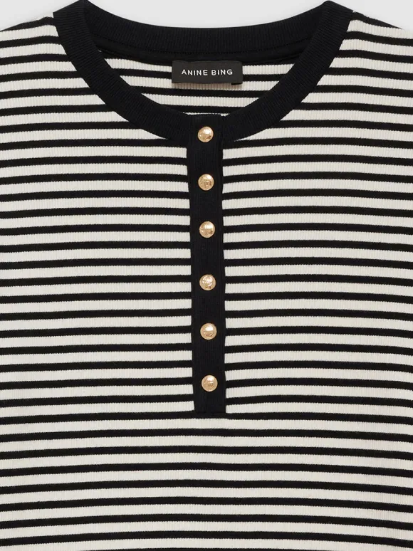 Alessia Long Sleeve Tee in Cream Stripe