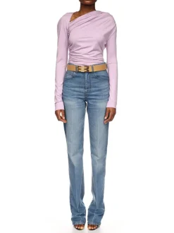 Asymmetric Draped Jersey Top in Petunia