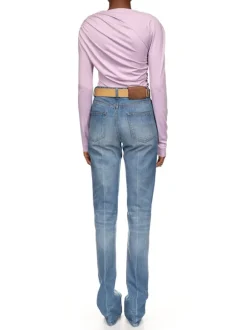 Asymmetric Draped Jersey Top in Petunia