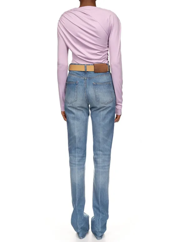 Asymmetric Draped Jersey Top in Petunia