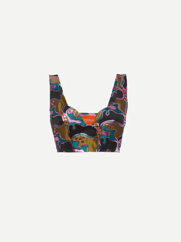Baia Crop Top in Jacquard Spritz Blue Petrol