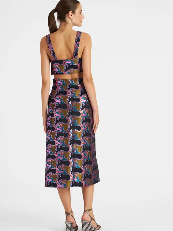 Baia Crop Top in Jacquard Spritz Blue Petrol