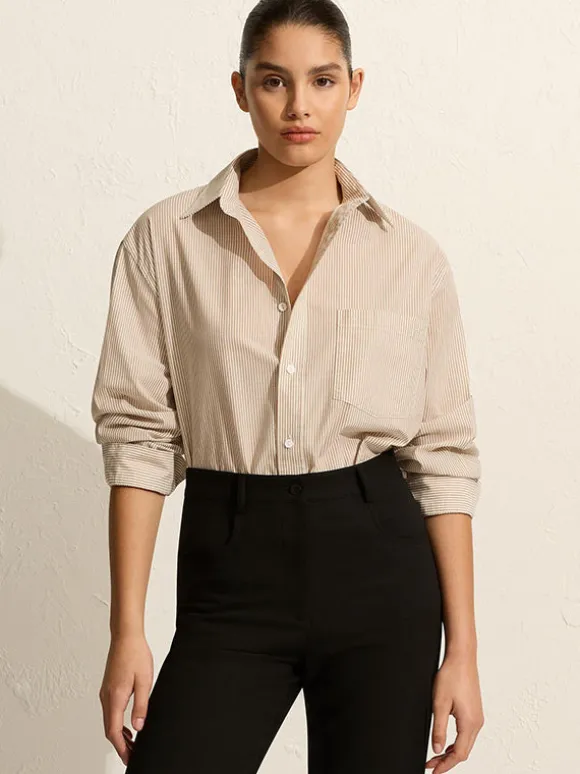 Classic Stripe Shirt in Taupe Pinstripe