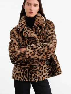 Cleophee DB Short Shearling Coat in Leopard Print
