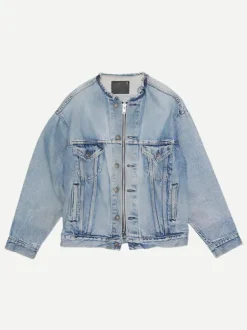 Collarless Trucker Jacket in Caxton Blue