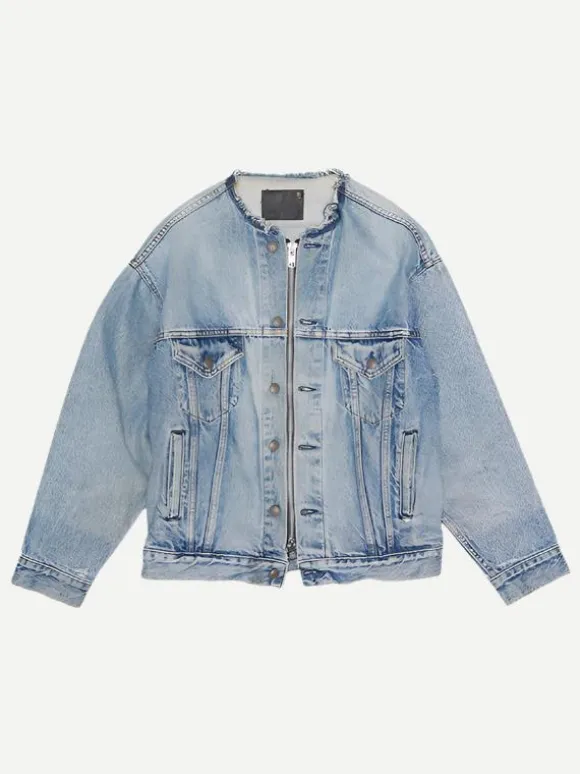 Collarless Trucker Jacket in Caxton Blue
