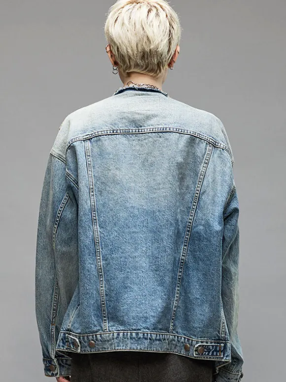Collarless Trucker Jacket in Caxton Blue