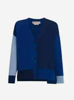 Colour Block Cashmere Cardigan in Ocean