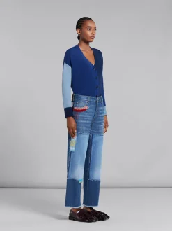 Colour Block Cashmere Cardigan in Ocean
