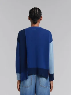 Colour Block Cashmere Cardigan in Ocean