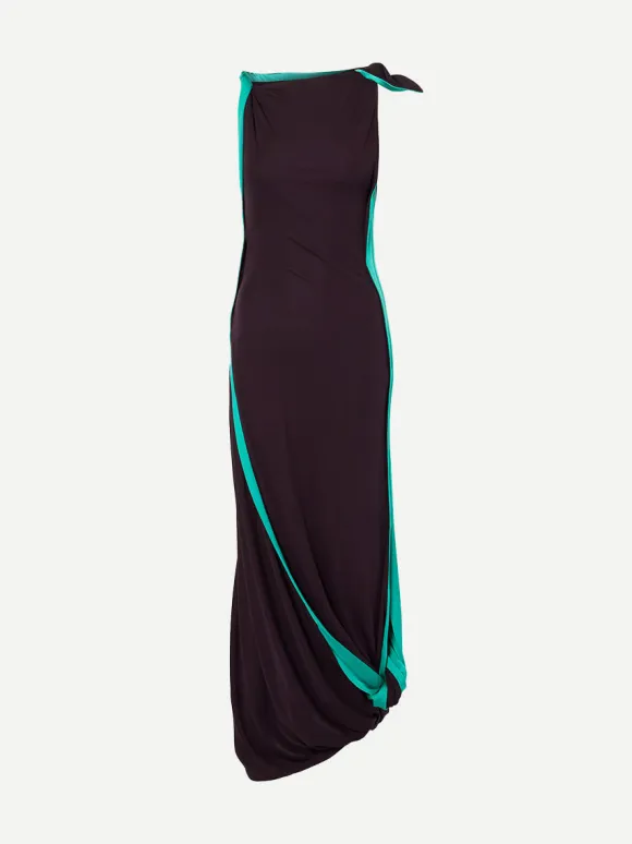 Double Layer Jersey Dress in Ebony/Peacock