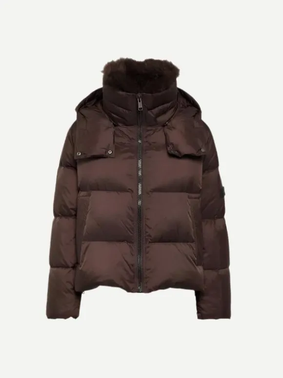 Down Coat with Trim in Mocha