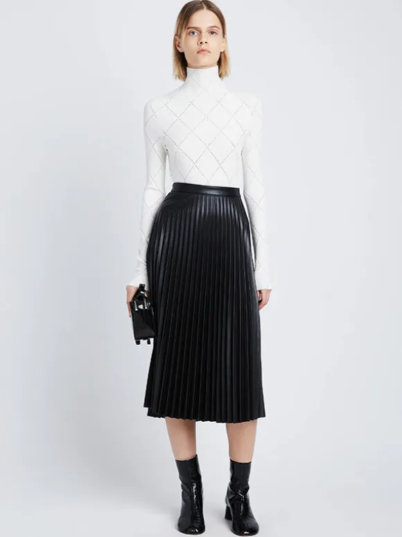 Faux Leather Pleated Skirt in Black