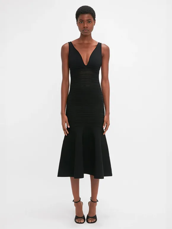 Frame Detail Sleeveless Dress in Black