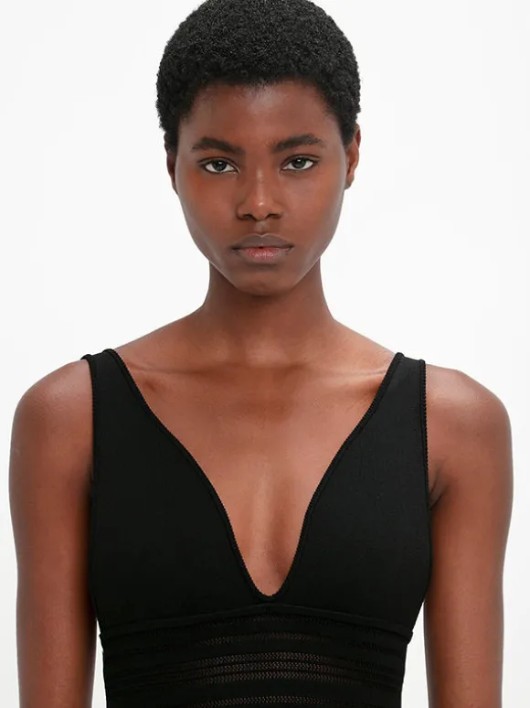 Frame Detail Sleeveless Dress in Black