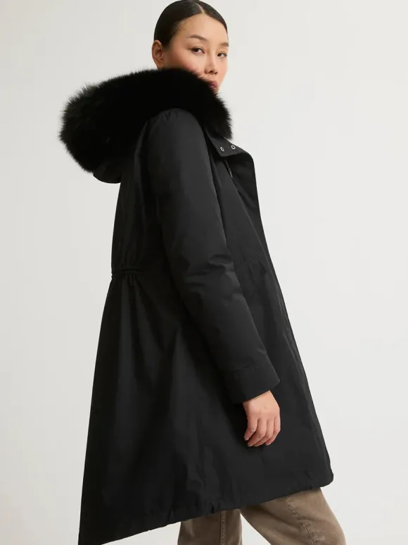 Fur Lined Waterproof Parka in Noir