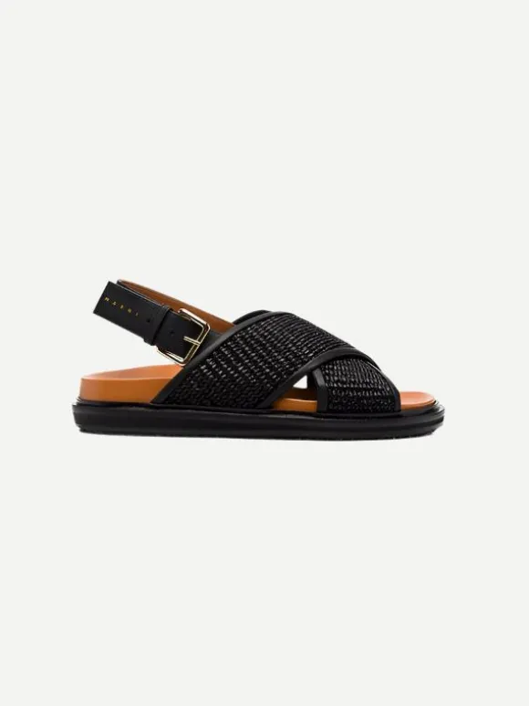 Fussbett Sandals in Black Rafia