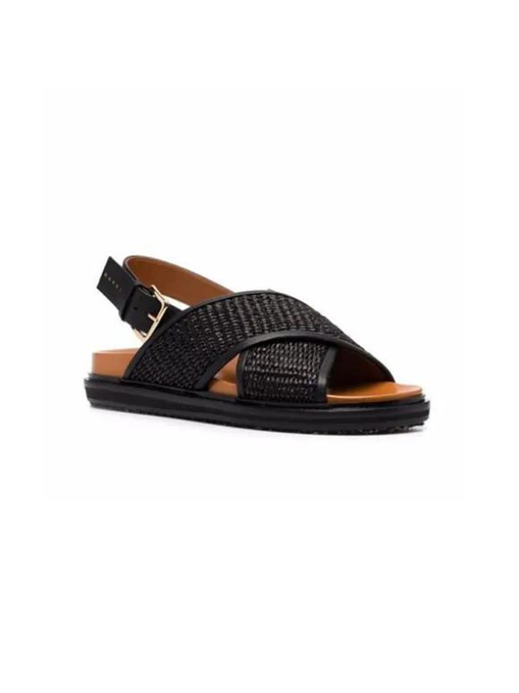 Fussbett Sandals in Black Rafia