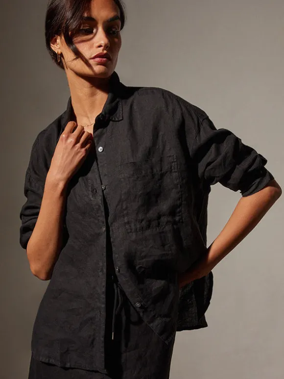 Garmet Dyed Linen Shirt in Black