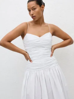 Gathered Drop Waist Dress in White