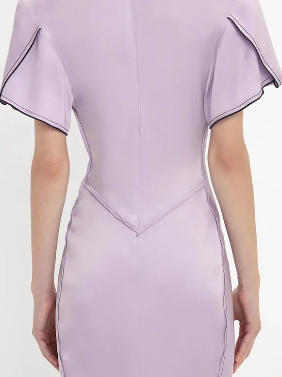 Gathered V-Neck Midi Dress In Petunia
