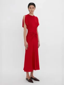 Gathered Waist Midi Dress in Carmine