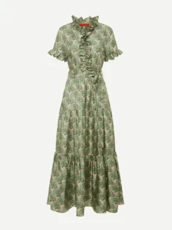 Long and Sassy Dress in Silk Mint Fans