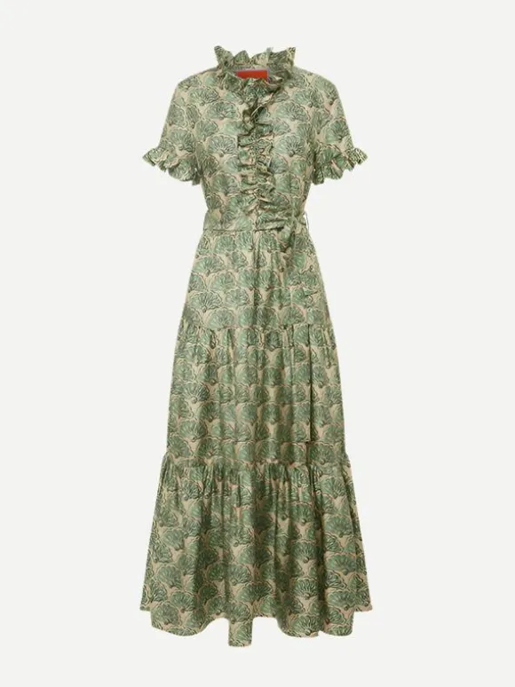 Long and Sassy Dress in Silk Mint Fans