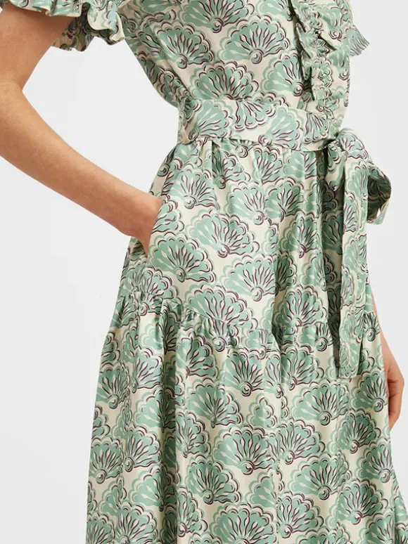 Long and Sassy Dress in Silk Mint Fans
