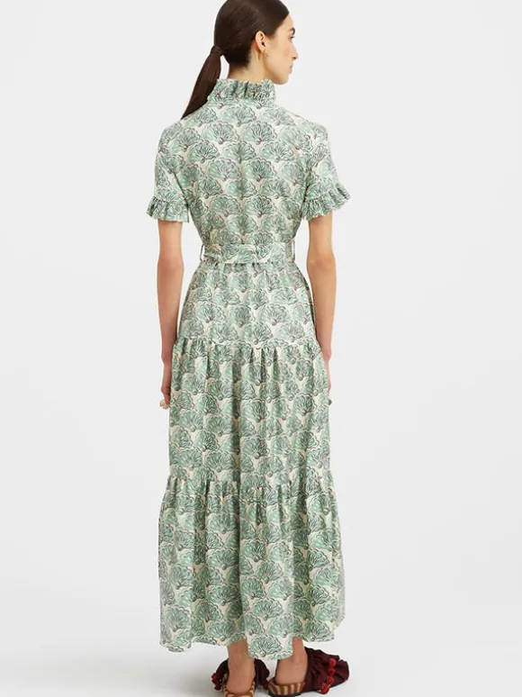 Long and Sassy Dress in Silk Mint Fans