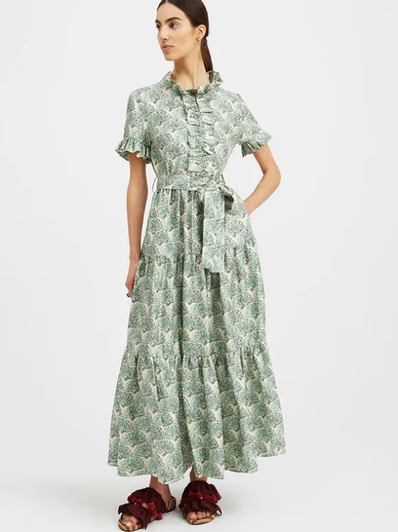 Long and Sassy Dress in Silk Mint Fans