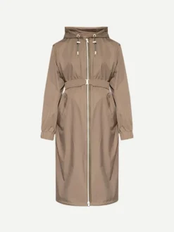 Long Belted Waterpoof Jacket in Mid Khaki