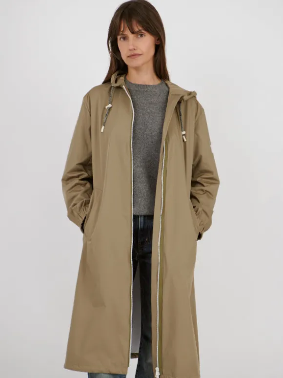 Long Belted Waterpoof Jacket in Mid Khaki