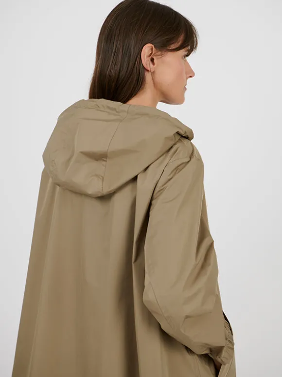 Long Belted Waterpoof Jacket in Mid Khaki