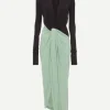 Long Sleeve Knot Detail Jersey dress in Ebony/Jade