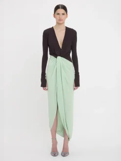 Long Sleeve Knot Detail Jersey dress in Ebony/Jade