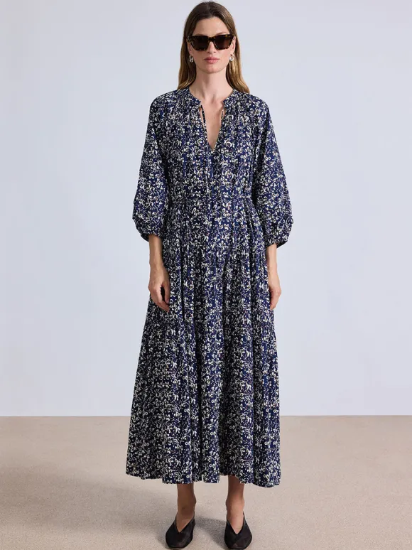 Luminile Tier Maxi Dress in Mira Floral Navy