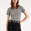 Mariela Crewneck Tee in Black/Ivory Stripe