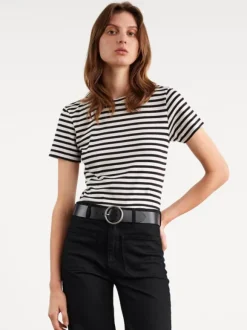 Mariela Crewneck Tee in Black/Ivory Stripe