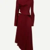 Padded Tube Detail Midi Dress in Oxblood