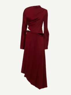 Padded Tube Detail Midi Dress in Oxblood