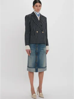 Placket Detail Denim Skirt in Indigo Wash