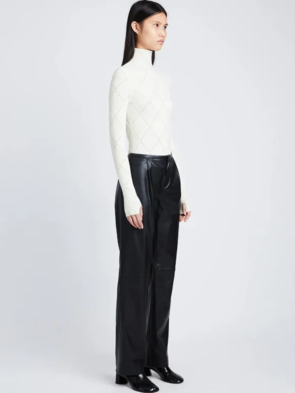 Pointelle Diamonds Turtleneck Top In Off White