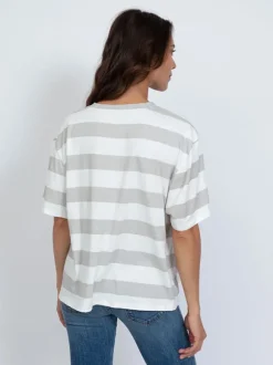 Printed Boy Tee in Grey Stripe