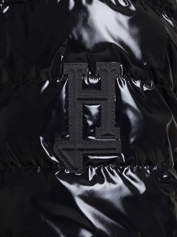 Quilted Gloss Bomber Jacket in Black