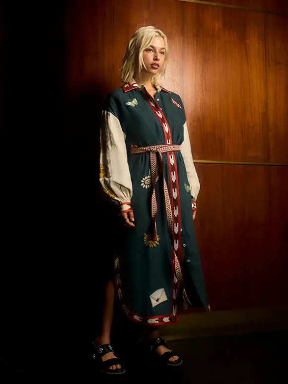 Quincy Belted Shirt Dress Peacock