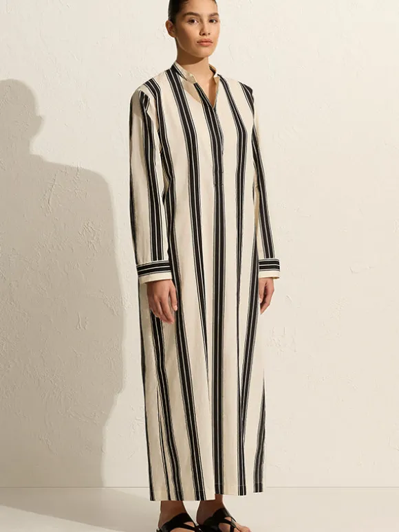 Relaxed Stripe Djellaba in Nero Stripe