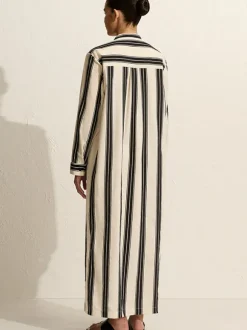 Relaxed Stripe Djellaba in Nero Stripe